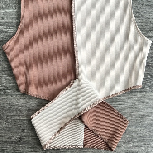 NAKED WARDROBE Ribbed Criss Cross Crop Top Size Medium Neutral Tan Y2K Retro 90s - Picture 6 of 10